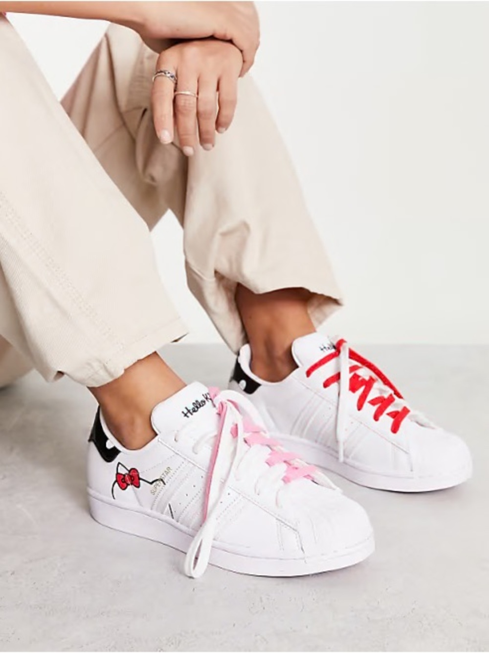 adidas x hello kitty superstar Kids White Sneakers with Pink & Red Accents